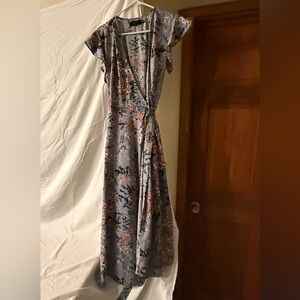 Floral Wrap Maxi Dress in Grey and Pink